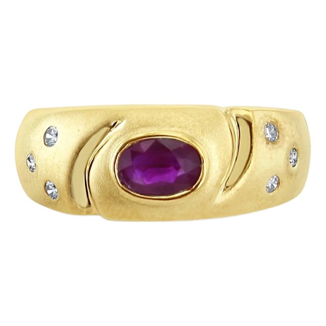 Oval Ruby Band with Diamond Accents 14k Yellow Gold, Size 7 For Sale
