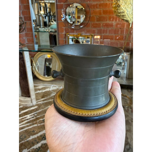 Modern Vintage Gucci Pewter Desk Pen Holder With Leather Base For Sale - Image 3 of 7