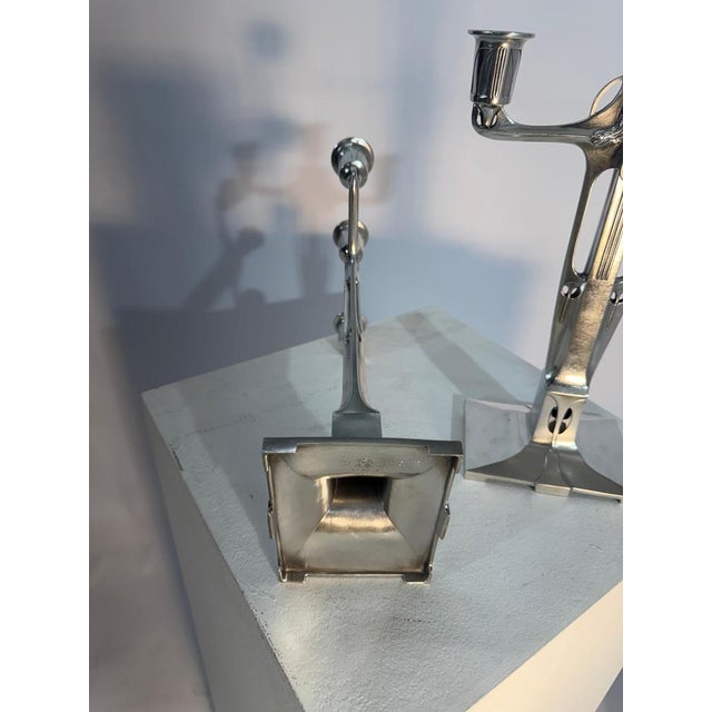 Jugendstil Candlesticks in Pewter by Achille Gamba from Hille, 1920, Set of 2 For Sale - Image 9 of 13