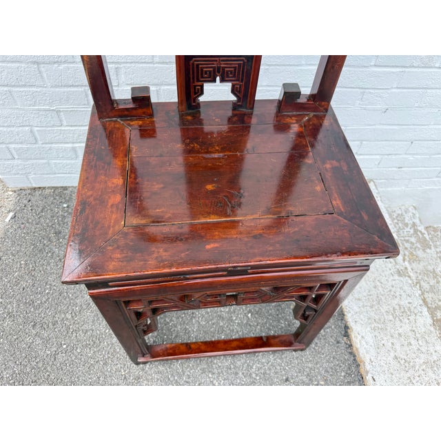 Wood 19th Century Pair of Chinoiserie Style Carved Wood Hall Chairs For Sale - Image 7 of 16