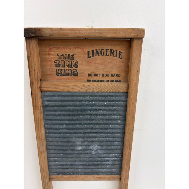 Authentic vintage The Zinc King Lingerie washboard, a wonderful piece of early American laundry history and primitive...