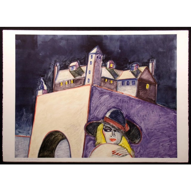 "At the Castle of the Wolf" Unframed original monotype on paper by American artist Earl Linderman. Hand signed by the...