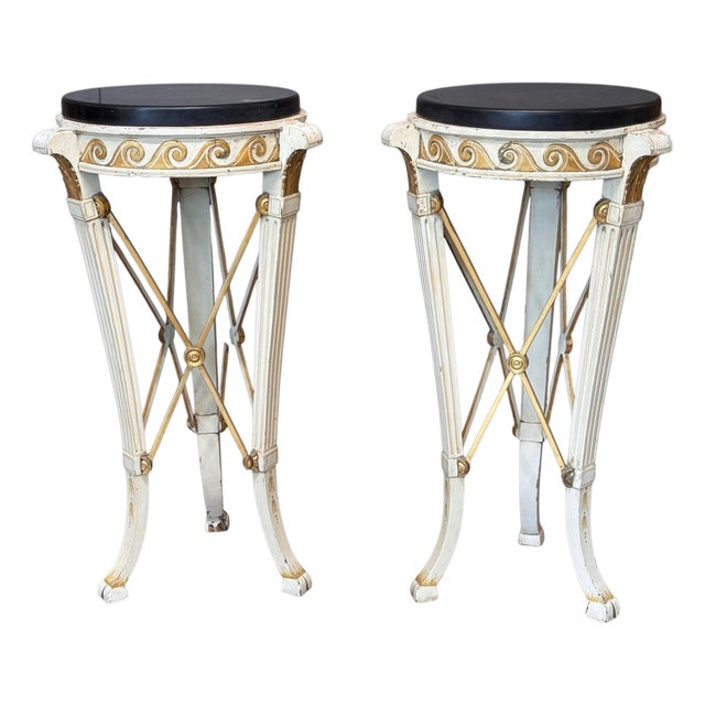 Pair of 20th Century Northern European Parcel-Gilt Pedestals With Marble Tops For Sale