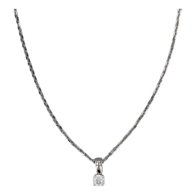 0.21ct Small Igi Diamond Solitaire Pendant Necklace 18k White Gold 16.5" For Sale