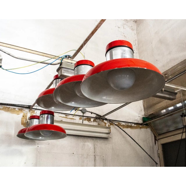 - Five chandeliers lacquered metal - rubber and glass - Sisten Model - Designer Gianni Celada - Manufacturer Fontana Arte...