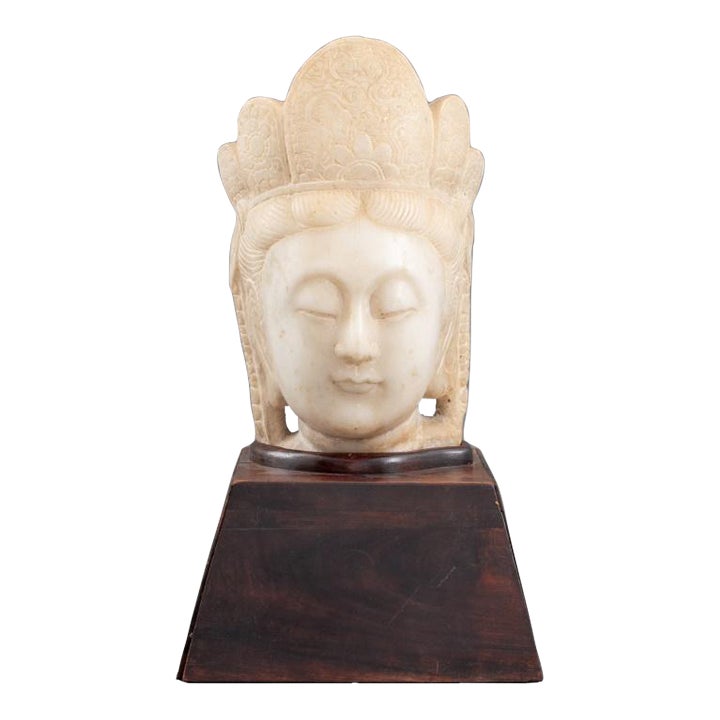 Chinese Marble Quan Yin Head Fragment on Stand Chairish