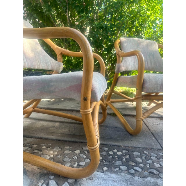 Pair of Danish Bamboo Lounge Chairs With Diamond-Pattern Upholstery, Denmark, Circa 1970s For Sale - Image 4 of 6