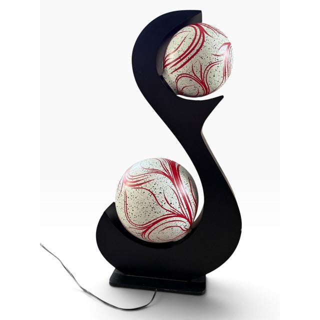 1970s Vintage 1970s Sculptural S-Form Table Lamp With Two Patterned Globes For Sale - Image 5 of 5