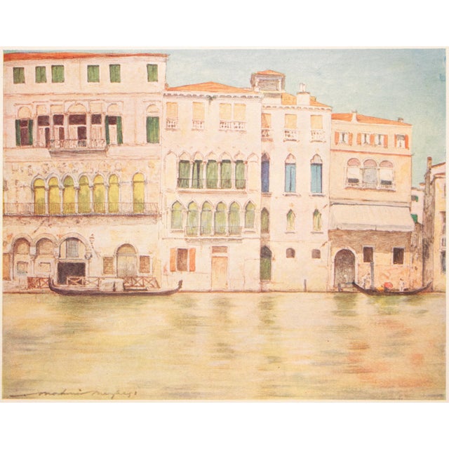 An original small period antique full-color print of Venice by Mortimer Menpes after his watercolor painting "Palazzi on...