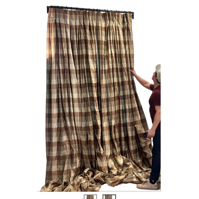 English Pair of Silk Trading Company Burberry Plaid Curtains Drapes - 136” For Sale - Image 3 of 4