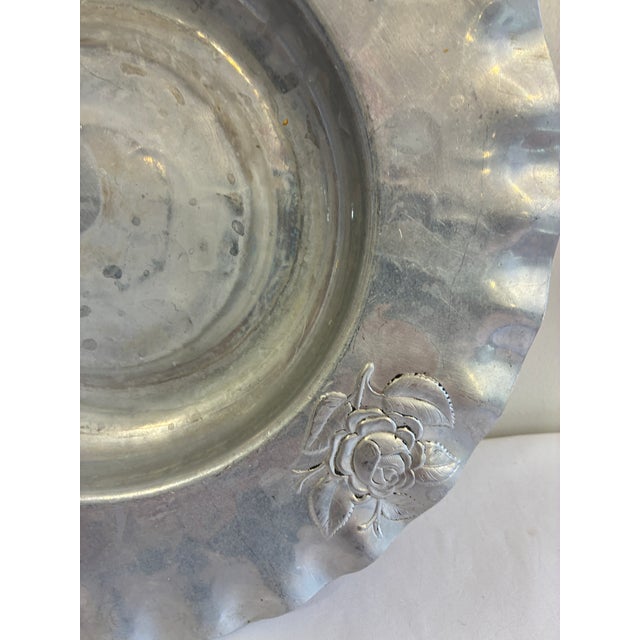Vintage Hand-Chased Hammered Aluminum Rose Bowl For Sale - Image 4 of 9