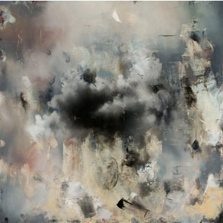 Black Cloud 4 by Matthew Saba | Oil on panel abstract depiction of a dark cloud in a muted sky For Sale