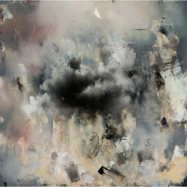 Black Cloud 4 by Matthew Saba | Oil on panel abstract depiction of a dark cloud in a muted sky For Sale