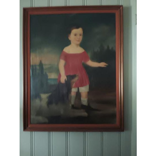 Portrait of a Victorian era boy with dog ; attire is of the 1840-1890 era . Painted in the style of Joshua Grant . Acuired...