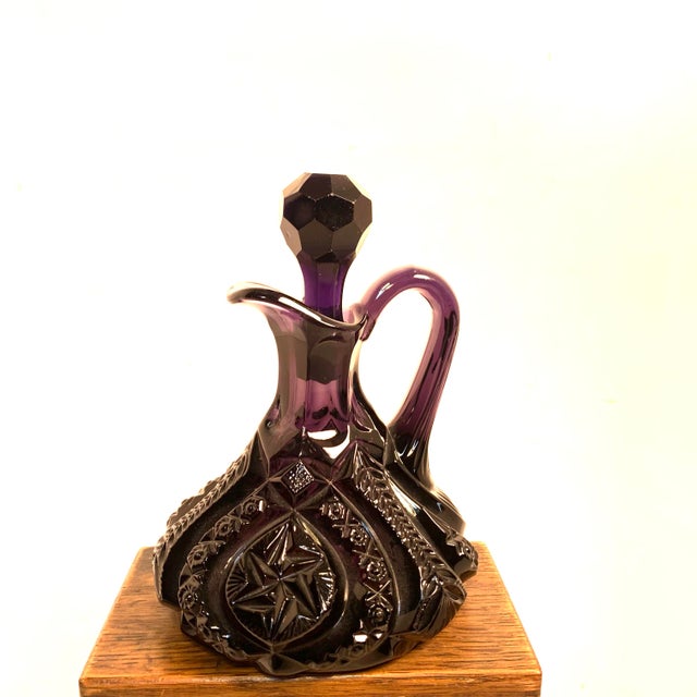 Glass Early 20th Century Amethyst Glass Moon and Star Cruet With Stopper For Sale - Image 7 of 12