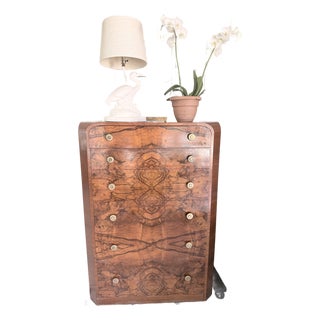 Art Deco Rosewood and Walnut Tall Chest of Drawers For Sale