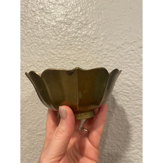 Vintage Small Brass Mid-Century Modern Lotus Flower Bowl For Sale - Image 4 of 5