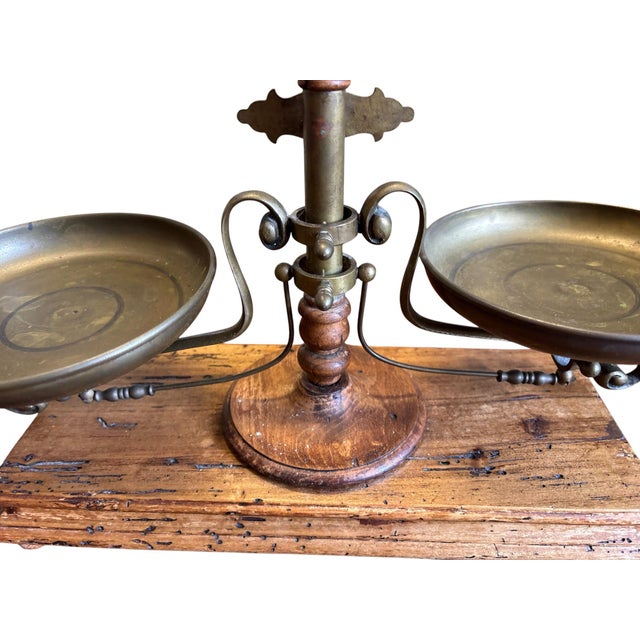 Late 20th Century Late 20th Century Vintage Italian Brass & Wood Balance Scale For Sale - Image 5 of 9