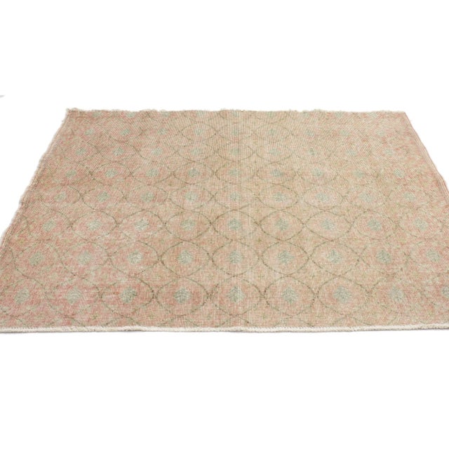 French Provincial Distressed Vintage Pink Turkish Sivas Rug - 04'05 X 05'02 For Sale - Image 3 of 7