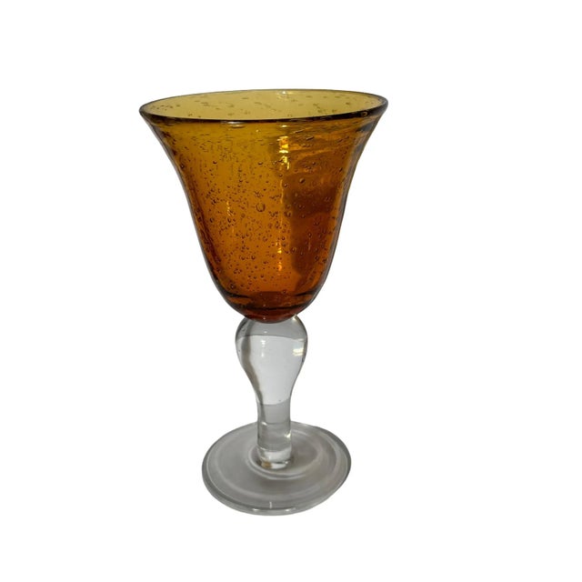 Vintage Artland Iris Amber Bubble Blown Glass Goblets - Set of 11 For Sale - Image 9 of 9