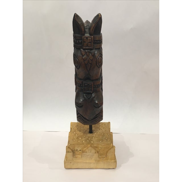 Handmade in India, this hand carved horse head with decorative stone base is a perfect statement piece. Ideal for in a...