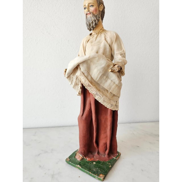 17th/18th Century Baroque Period Carved Polychrome Santo Altar Statue For Sale In Dallas - Image 6 of 12