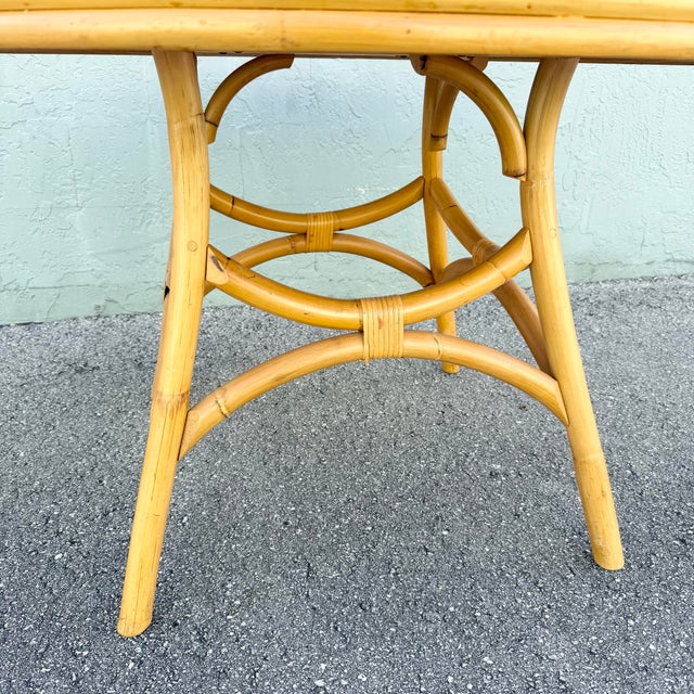 Boho Chic Rattan Laminate Top Circular Dining/Card Table For Sale In West Palm - Image 6 of 6