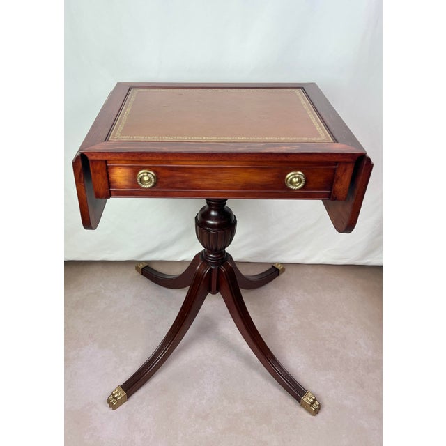 1940s 1940s Restored Mersman Mahogany Drop-Leaf Silverware Chest Table With Tooled Leather Top For Sale - Image 5 of 12