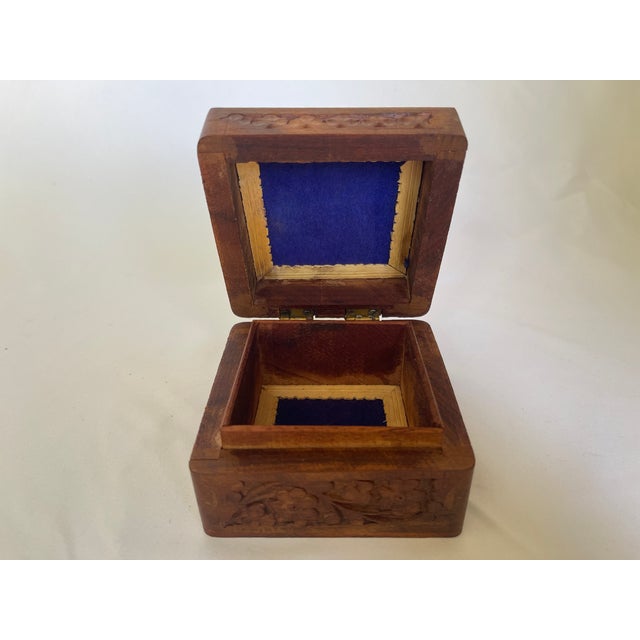 1970's Indian Hand Carved Teak Hinged Jewelry Box For Sale In Jacksonville, FL - Image 6 of 7
