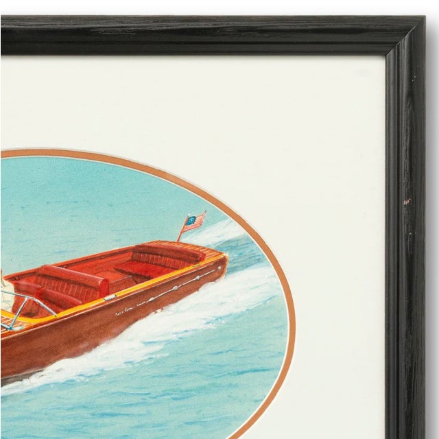 Chris-Craft Speedboat Gouache C1950s Painting For Sale - Image 4 of 6