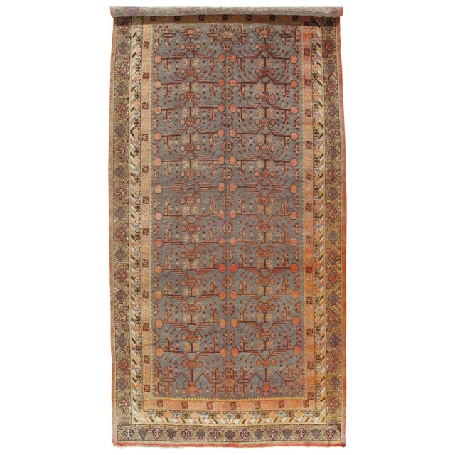 Vintage Khotan Rug, Handmade Oriental Rug, Soft shrimp, Beige, Brown, Blue-Gray For Sale - Image 4 of 9