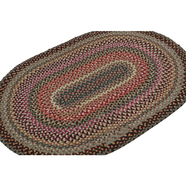 A rare 3x4 antique hooked oval rug of United States’ provenance, handmade in braided wool and fabric circa 1920-1930 with...
