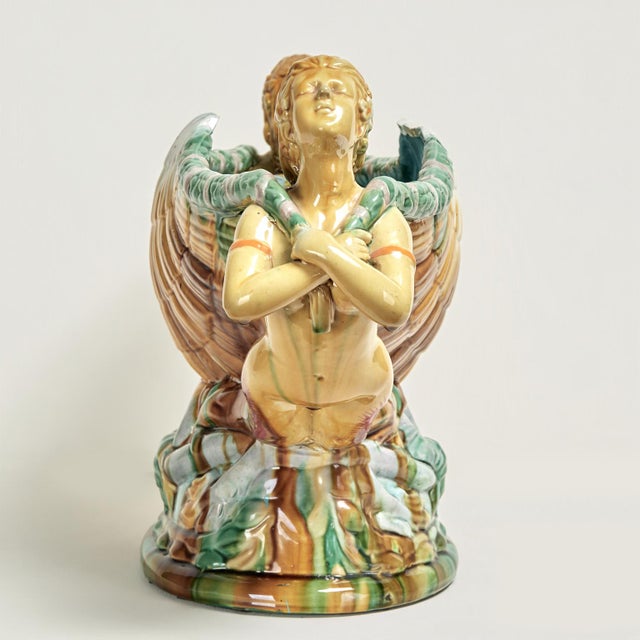 Late 19th Century Antique Italian Majolica Centerpiece With Mermaids For Sale - Image 5 of 12