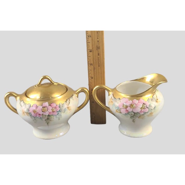 Gold Vintage Kpm Hand Painted Floral Gilded Cream & Sugar Set- 2 Pieces For Sale - Image 8 of 9