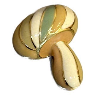 1960s-70s Gold Tone Pastel Mushroom Brooch For Sale