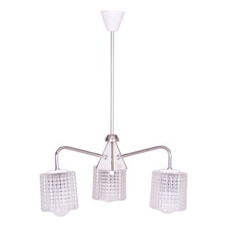 Mid-Century Chrome and Opaline Glass Chandelier by Drukov, Czech, 1970s For Sale
