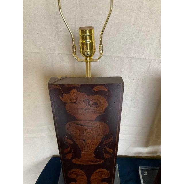 Pair Antique Marquetry Architectural Fragment Lamps W/Lucite Bases For Sale - Image 6 of 12