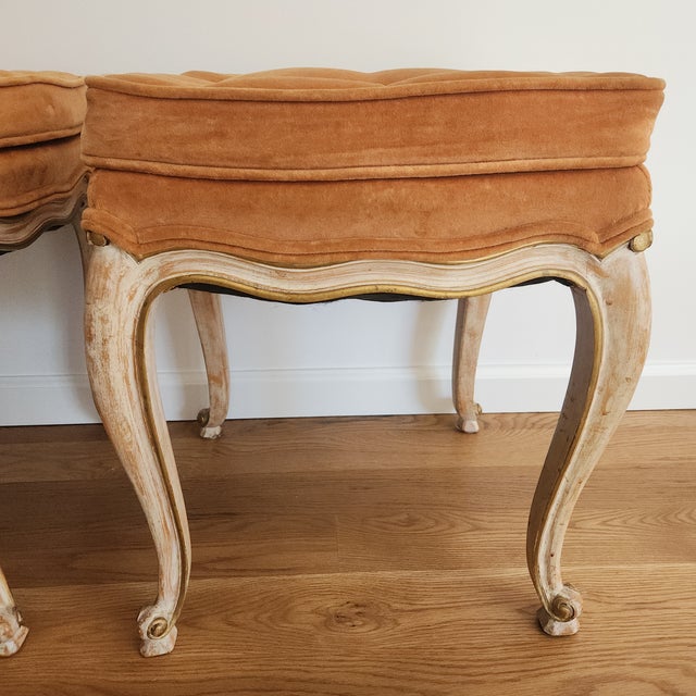 French Mid 20th Century Louis XV-Style Wood Stools - Traditional Patina & Gold Accents - Set of 2 For Sale - Image 3 of 8