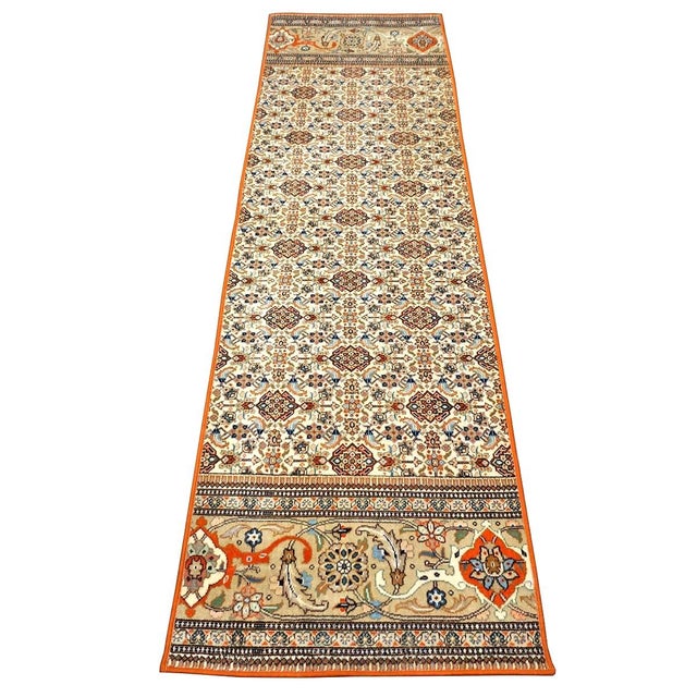Persian Vintage Persian Tabriz Taba Tabai Wool 3x10 Orange & Ivory Handmade Runner Rug #1144065 For Sale - Image 3 of 15