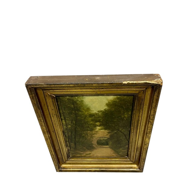Traditional Antique French 19th-Century Oil on Board Landscape Painting in Giltwood Frame For Sale - Image 3 of 18