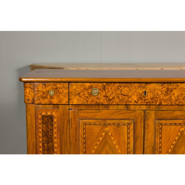 French 19th Century Walnut Buffet with Burled Drawers and Inlaid Doors For Sale In Atlanta - Image 6 of 12
