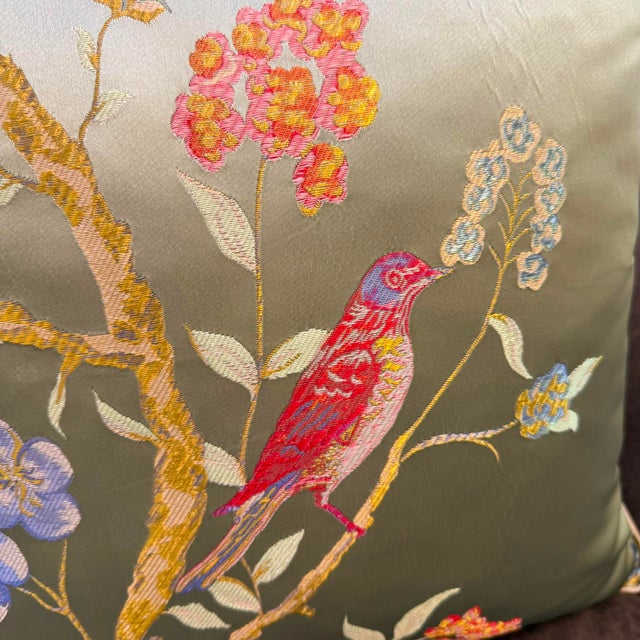 Textile Chinoiserie Bird Cushion Cover With Cream Piping For Sale - Image 7 of 14