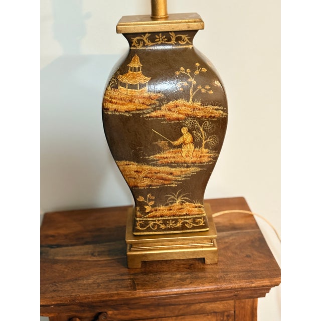 Taupe Vintage Frederick Cooper Chinoiserie Ceramic Satsuma Style Table Lamp For Sale - Image 8 of 9