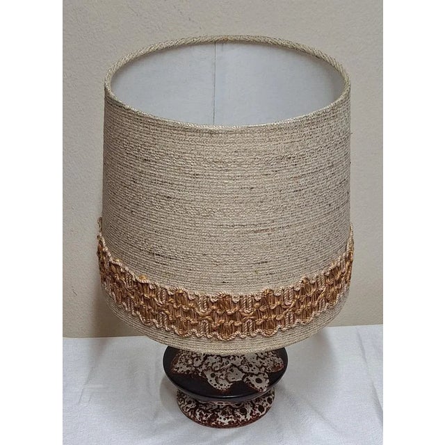 German Beige-Brown Ceramic Table Lamp with Fabric Shade, 1970s For Sale - Image 4 of 9
