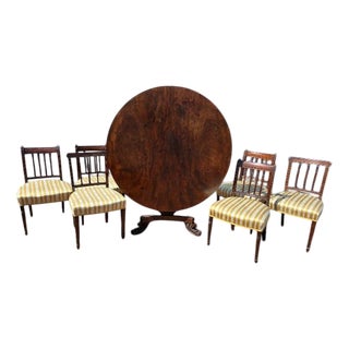 Antique Mahogany Tilt Top Dining Table with Mahogany & Chairs, Set of 7 For Sale