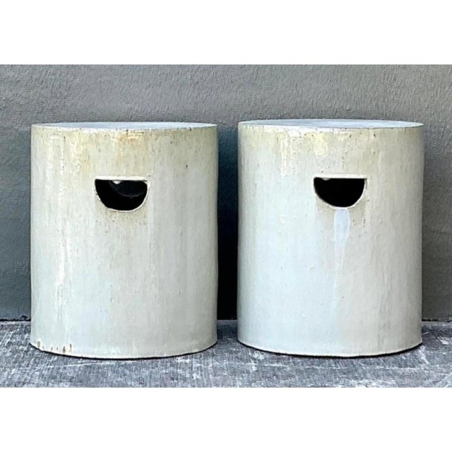 Vintage White Ceramic Low Stools - Pair For Sale - Image 11 of 12