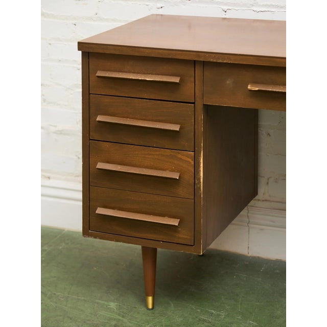 Mid 20th Century Vintage Walnut Double Pedestal Desk For Sale - Image 5 of 12