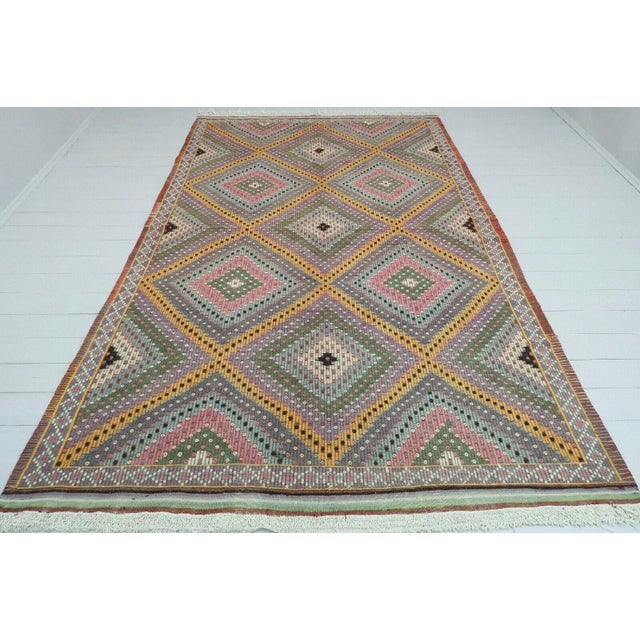 Mid-Century Modern Vintage Turkish Kilim Rug - 74" X 117" For Sale - Image 3 of 13