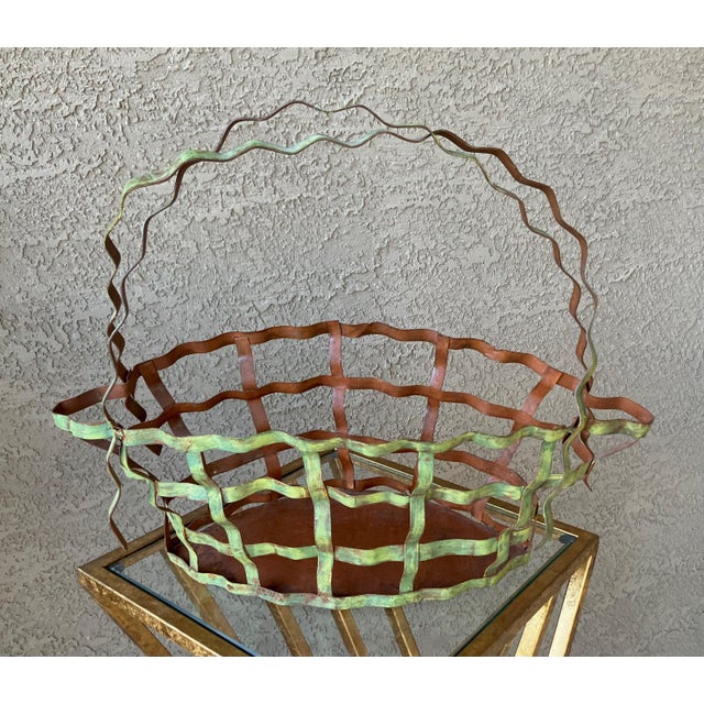 Rustic Chic Late 20th-Century Whimsical Crimped Steel Planter Basket For Sale - Image 15 of 18