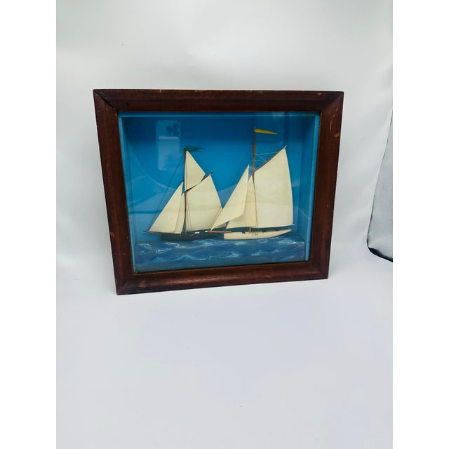Sky Blue Three Dimensional Sailboat Shadow Box For Sale - Image 8 of 11